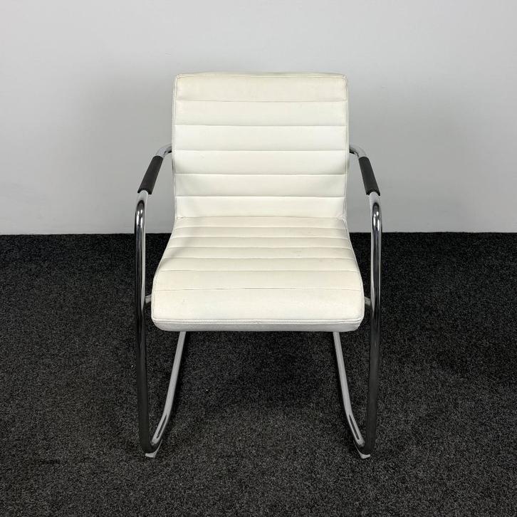 Slede Vergaderstoel - Wit Kunstleder 25647, Huis en Inrichting, Stoelen, Eén, Kunststof, Leer, Metaal, Overige materialen, Wit