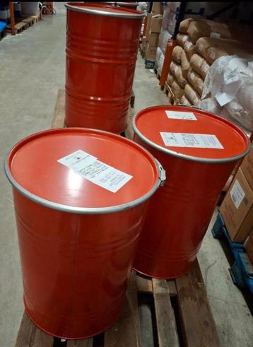 Rode ijzeren vaten met deksel incl. klemband, 100 liter beschikbaar voor biedingen