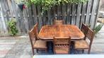 Tafel notenhout met stoelen, Ophalen, 50 tot 100 cm, Zo goed als nieuw, Vijf personen of meer