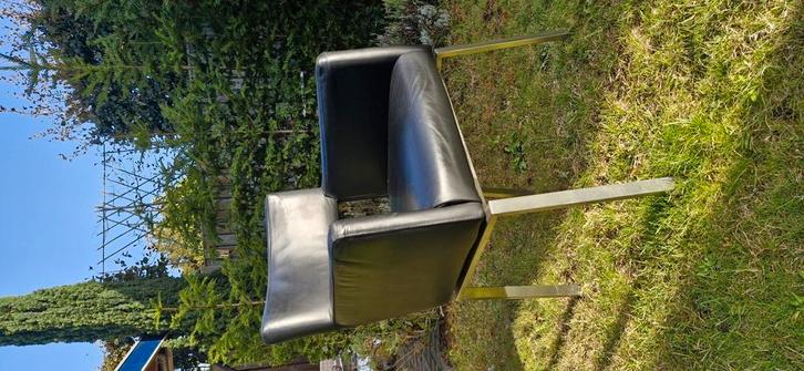 Leren eetkamerstoelen 4stuks zwart/aluminium, Huis en Inrichting, Stoelen, Gebruikt, Vier, Leer, Ophalen