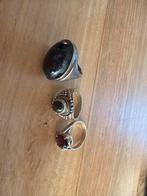 Zilveren ringen met granaat en onyx - Set van 3, 18 tot 19, Gebruikt, Ophalen of Verzenden, Met edelsteen