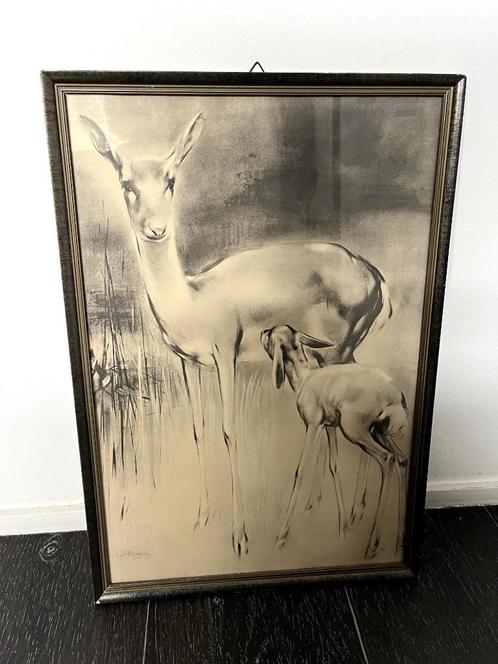 Han van Meegeren, Hert met jong., Antiek en Kunst, Kunst | Tekeningen en Foto's, Ophalen of Verzenden