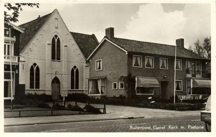 Buitenpost, Geref. Kerk m. Pastorie - ongelopen, Verzamelen, Ansichtkaarten | Nederland, Ongelopen, Noord-Brabant, 1940 tot 1960