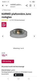 Gevraagd: plafondlamp juno rookglas Karwei, Ophalen of Verzenden, Zo goed als nieuw