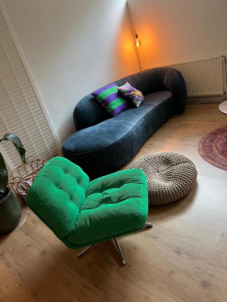 Donkerblauwe Design Bank- moet zsm weg, Huis en Inrichting, Banken | Sofa's en Chaises Longues, Zo goed als nieuw, Driepersoons