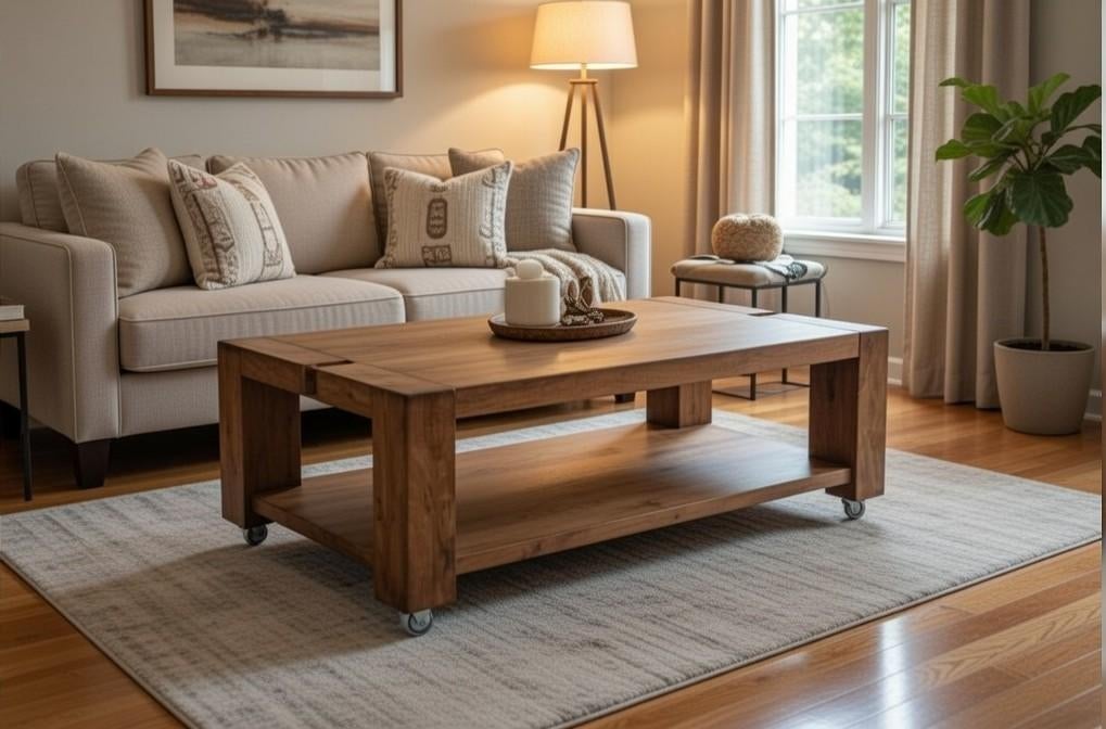 Robuuste houten salontafel, Gebruikt, 100 tot 150 cm, Eikenhout, Minder dan 50 cm