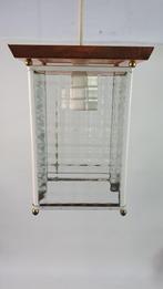 Vintage hanglamp, metalen vierkant, 4 glazen platen. S31, Tweedehands verkoop, Tweedehands verkoop, Gebruikt, Ophalen of Verzenden