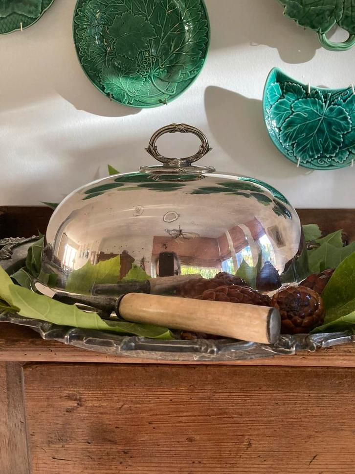 Antieke Verzilverde Engelse Cloche, cover, Antiek en Kunst, Antiek | Keukenbenodigdheden, Ophalen of Verzenden