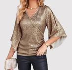 Glitter shirt goud maat M (per stuk of 3stuks), Kleding | Dames, Tops, Overige kleuren, Nieuw, Korte mouw, Ophalen