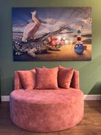 Velvet zalmroze fauteuil Zitmaxx, Ophalen, Zo goed als nieuw, Minder dan 150 cm, Stof