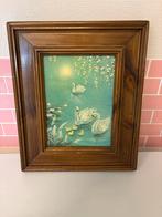 Brocante Sleutelkastje Schilderij Zwanen, Antiek en Kunst, Kunst | Schilderijen | Klassiek, Ophalen of Verzenden
