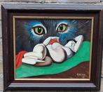 R. De Tobel, Rien ne reste de chat. Olie/paneel. 38/32 cm., Ophalen