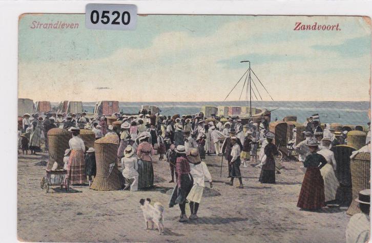 150520 Strandleven Zandvoort gelopen zeer oude kaart 1910, Verzamelen, Ansichtkaarten | Nederland, Gelopen, Noord-Holland, Voor 1920