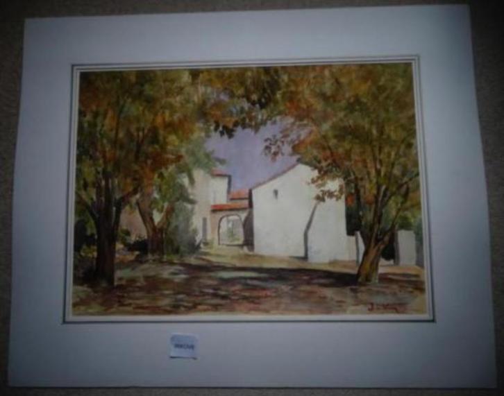 AQUAREL * DORPJE IN DE PROVENCE * Gesigneerd *, Antiek en Kunst, Kunst | Schilderijen | Klassiek, Ophalen of Verzenden