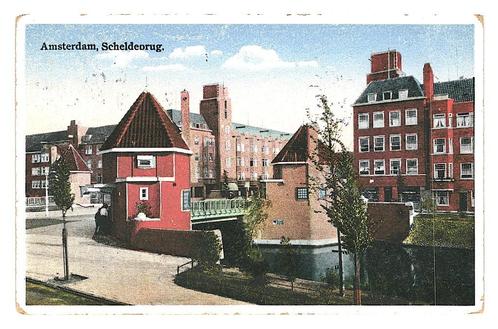 976059	Amsterdam	Scheldebrug	1937	Gelopen met postzegel, Verzamelen, Ansichtkaarten | Nederland, Gelopen, Noord-Holland, 1920 tot 1940