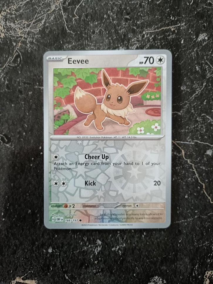 Eevee #166 Reverse Holo - Obsidian Flames, Hobby en Vrije tijd, Verzamelkaartspellen | Pokémon, Zo goed als nieuw, Ophalen of Verzenden