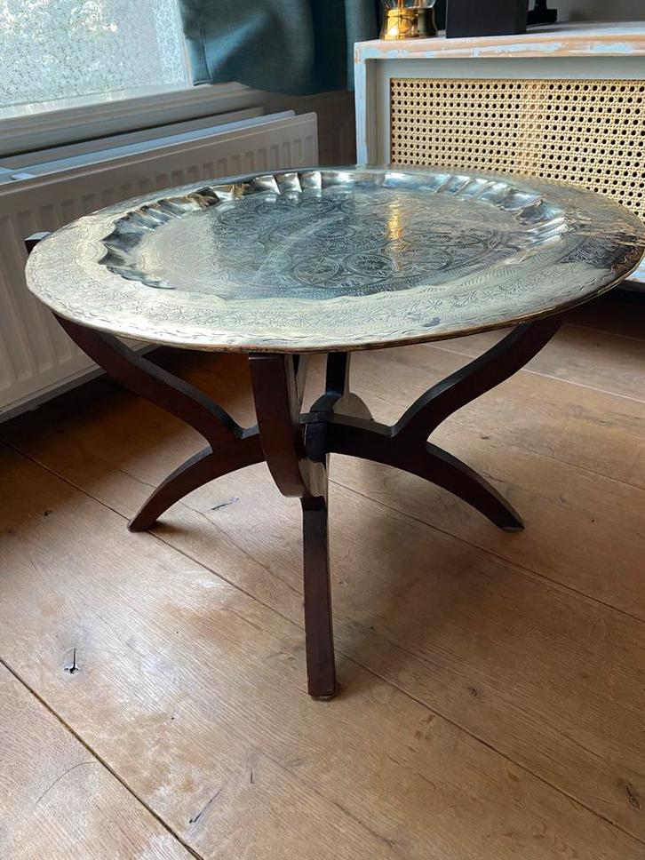 Handgegraveerde koperen bijzettafel – vintage / boho, Antiek en Kunst, Antiek | Meubels | Tafels, Ophalen