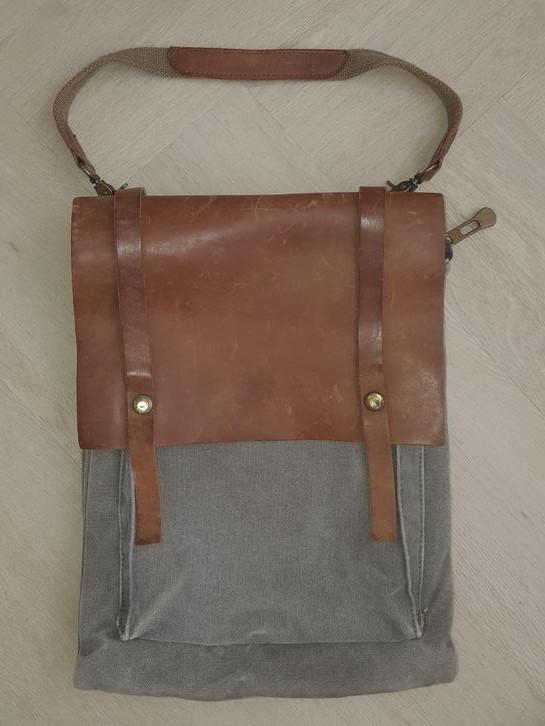 Stoere school/laptoptas met leer & canvas, Sieraden, Tassen en Uiterlijk, Tassen | Schooltassen, Gebruikt, Leer, Ophalen of Verzenden