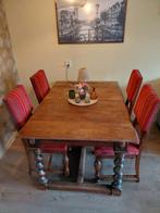 Klassieke eethoek - donker eiken tafel + 4 stoelen, Ophalen, Gebruikt, 100 tot 150 cm, Klassiek