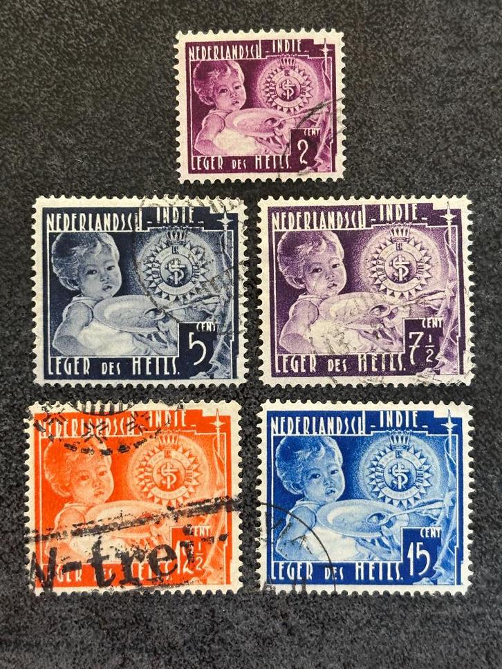 1936 NVPH 221-225, Leger des heils, Postzegels en Munten, Postzegels | Nederlands-Indië en Nieuw-Guinea, Gestempeld, Nederlands-Indië