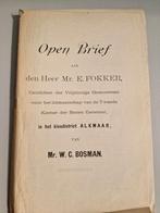 Open brief aan den Heer Mr. E. FOKKER tweede kamer Alkmaar, Ophalen of Verzenden, 20e eeuw of later, Gelezen