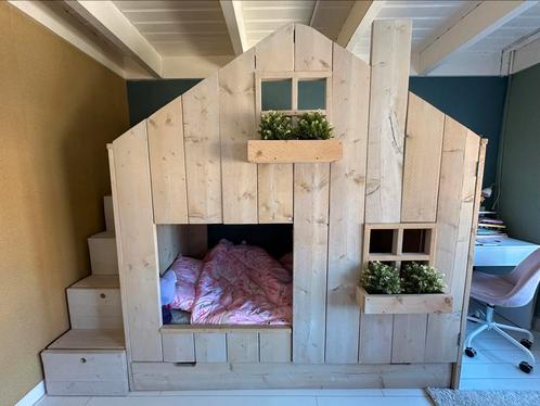 Stapelbed-steigerhouten, Kinderen en Baby's, Kinderkamer | Stapelbedden en Hoogslapers, Zo goed als nieuw, Stapelbed, Ophalen