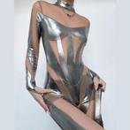 catsuit zilver transparant 38 sexy festival, Verzenden, Nieuw, Maat 38/40 (M), Zwart