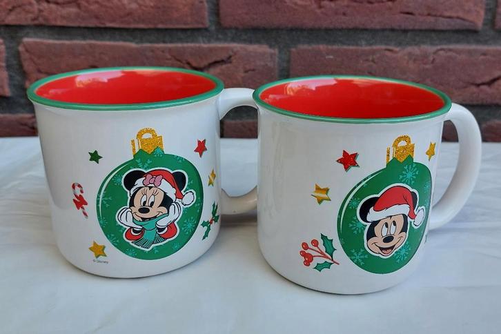 2 Disney kerst mokken van Mickey en Minnie Mouse., Verzamelen, Disney, Nieuw, Servies, Mickey Mouse, Ophalen of Verzenden