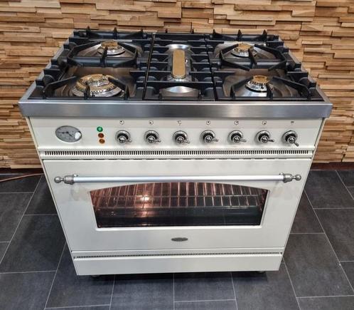 Luxe Fornuis Boretti 80cm crème met rvs Analoog klokje, Witgoed en Apparatuur, Fornuizen, Zo goed als nieuw, Vrijstaand, Gas, 5 kookzones of meer
