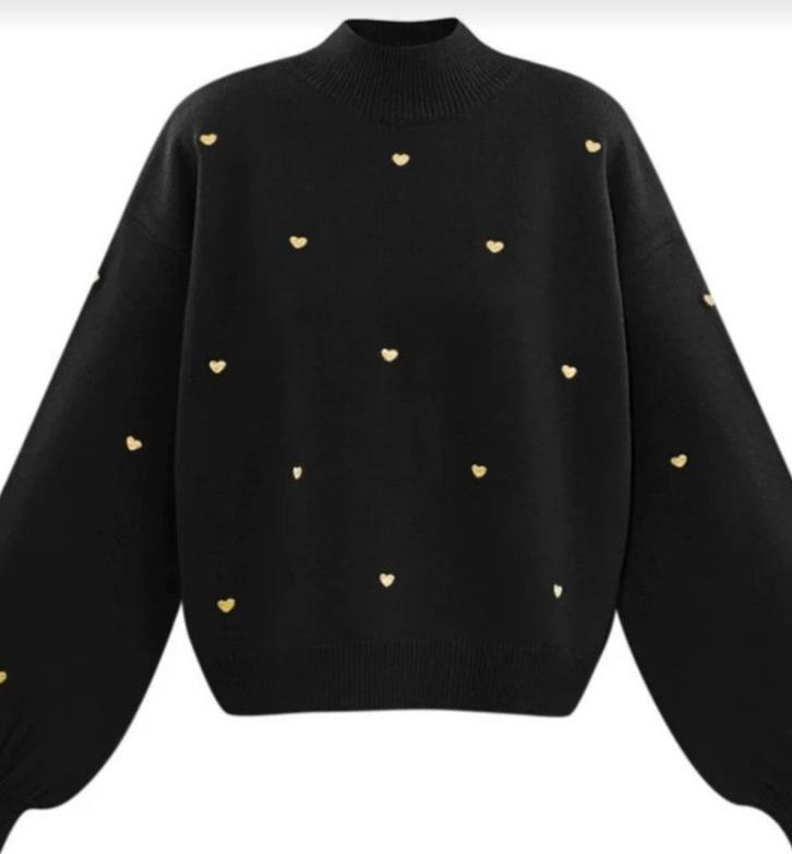 Zwarte trui met gouden hartjes, Kleding | Dames, Truien en Vesten, Nieuw, Maat 42/44 (L), Zwart, Ophalen of Verzenden