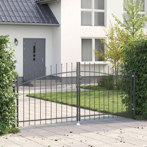 Tuinhek met Spits Top Dubbele Swing Grijs 125x300 €175, Tuin en Terras, Tuinpoorten, Nieuw, Looppoort, Ophalen of Verzenden