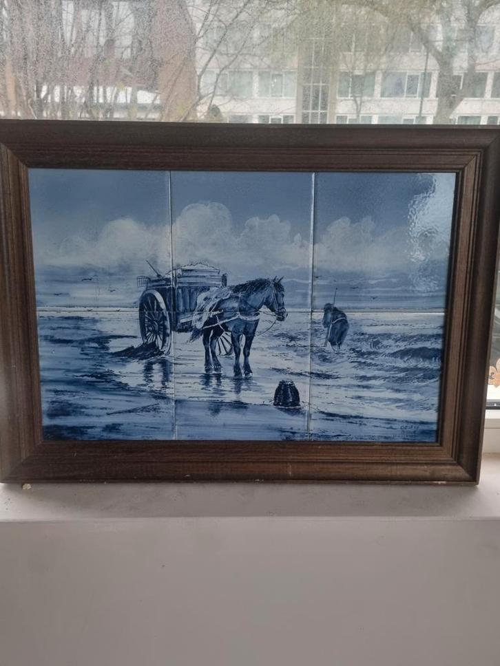 Delfts Blauw Tegeltableau met Paard en Wagen, Antiek en Kunst, Antiek | Wandborden en Tegels, Ophalen