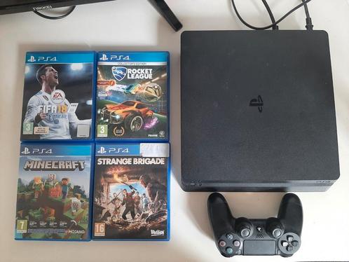 Playstation 4 Slim ed.  Inclusief controller & 4 games., Spelcomputers en Games, Spelcomputers | Sony PlayStation 4, Zo goed als nieuw