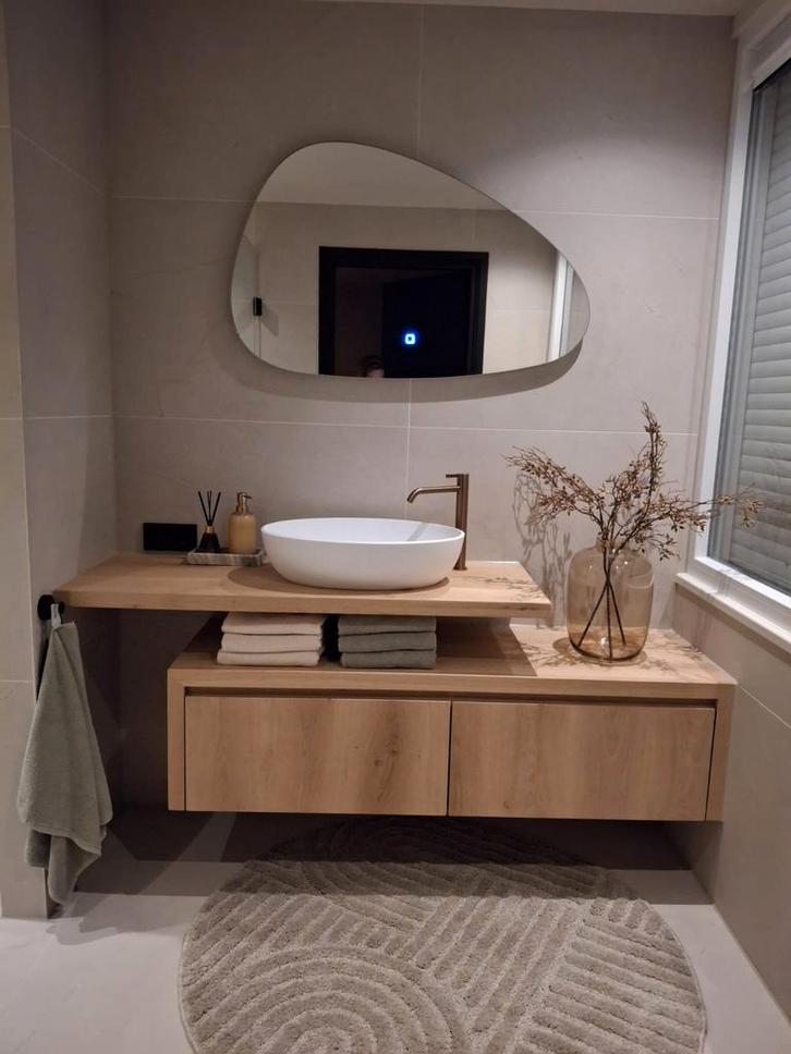 Massief Houten Badmeubel met Laden & Eiken Schap, Huis en Inrichting, Badkamer | Badkamermeubels, Nieuw, Wastafelkast, Minder dan 100 cm