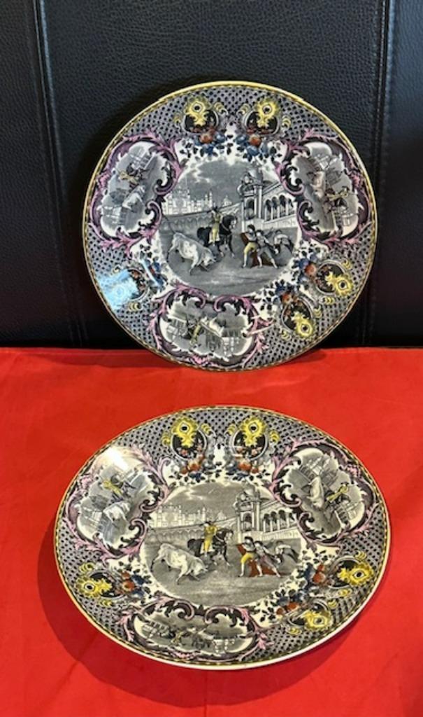 2x wandbord Societe Ceramique Maestricht, Stiergevecht, Antiek en Kunst, Antiek | Wandborden en Tegels, Ophalen