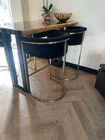 4 luxe barstoelen met messing goud onderstel, Ophalen, Met voetsteun, 60 tot 90 cm, Zo goed als nieuw