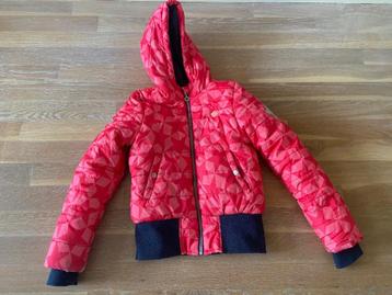 Meisjes winterjas roze/ blauw met capuchon maat 146/152