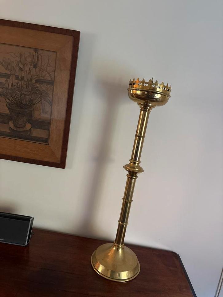 Prachtige Grote Kerk Kandelaar - 85cm, Antiek en Kunst, Antiek | Kandelaars, Koper of Brons, Verzenden