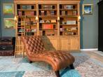 Chesterfield Chaislong bank vintage cognac, Huis en Inrichting, Gebruikt, 125 cm of meer, Leer, Ophalen of Verzenden