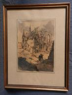 Aquarel en krijt Verwoeste Kerk Herman Moerkerk (1879-1949), Ophalen of Verzenden
