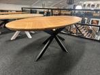 Ovale eiken visgraattafel 220x110x77 5cm dik, Ophalen, Industrieweg 25, Rj, 200 cm of meer