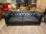 Stoere Chesterfield 3 Zits bank Vintage Zwart leer Black, Antiek en Kunst, Ophalen of Verzenden