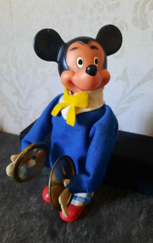 vintage opwindbare mechanische Mickey Mouse met bekkens, Antiek en Kunst, Antiek | Speelgoed, Ophalen of Verzenden