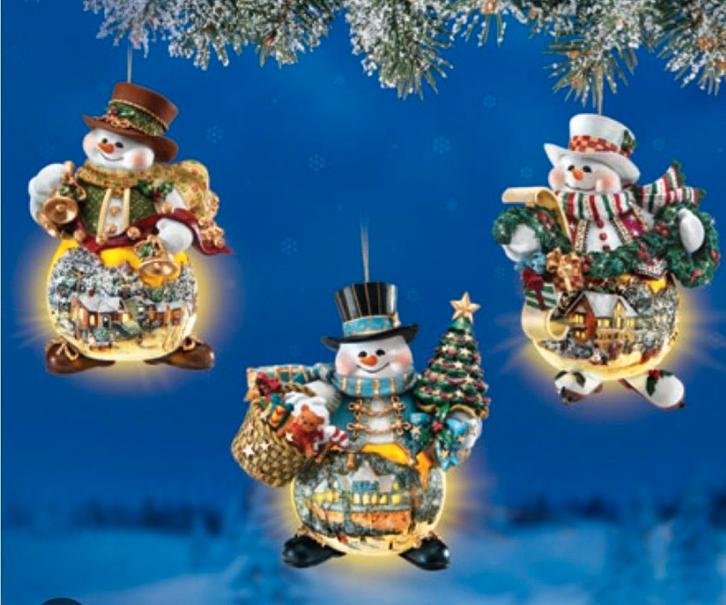 Thomas Kinkade Sneeuwpop ornamenten, Bradford Exchange, Diversen, Kerst, Ophalen of Verzenden