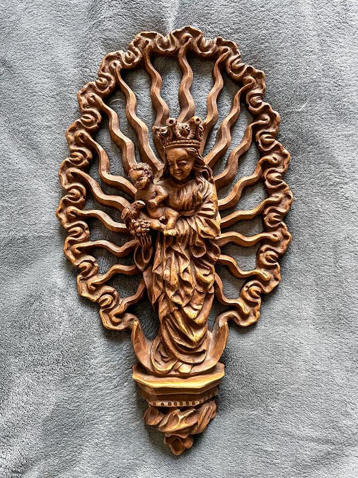 Maria met kindje Jezus wandhanger, Antiek en Kunst, Kunst | Beelden en Houtsnijwerken, Ophalen of Verzenden