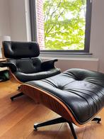 Zwarte Eames lounge chair met voetenbankje replica, Ophalen, Gebruikt, Leer, Midcentury design