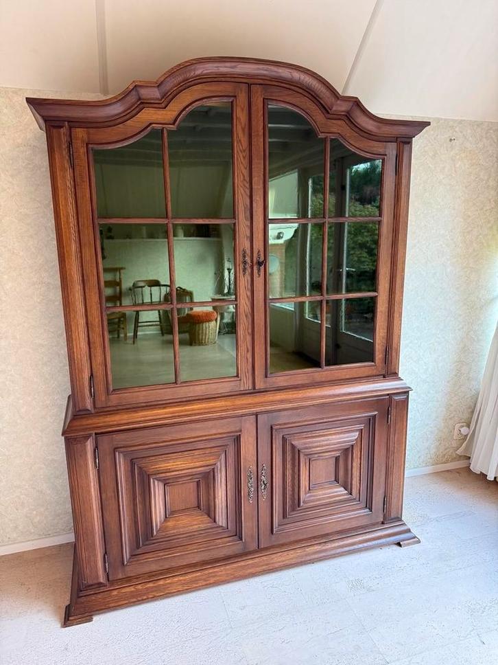 Mooie houten servieskast met glas, Huis en Inrichting, Kasten | Vitrinekasten, Gebruikt, 150 tot 200 cm, 150 tot 200 cm, 25 tot 50 cm