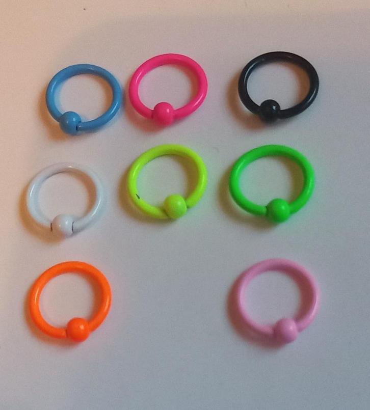 Leuke (neon) gekleurde piercing ringetjes, Sieraden, Tassen en Uiterlijk, Piercings, Nieuw, Overige typen, Staal, Ophalen of Verzenden
