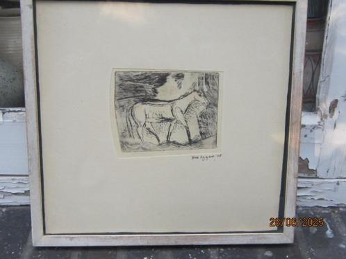 GENE EGGEN, Mooie ingelijste ets van een paard gesigneerd'58, Antiek en Kunst, Kunst | Etsen en Gravures, Ophalen