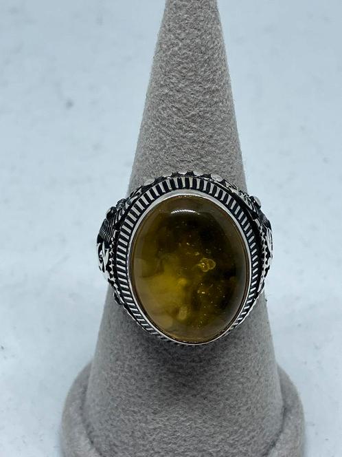 Zilveren heren ring met natuurlijke amber maat 24, Sieraden, Tassen en Uiterlijk, Ringen, Nieuw, Dame, 20 of groter, Rood, Zilver